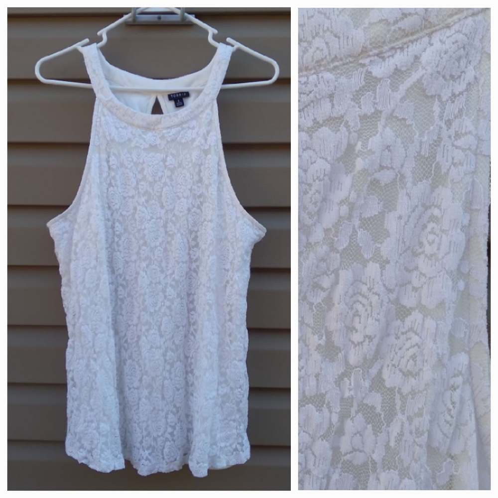Torrid Sz 2 White Floral Lace Top Sleeveless